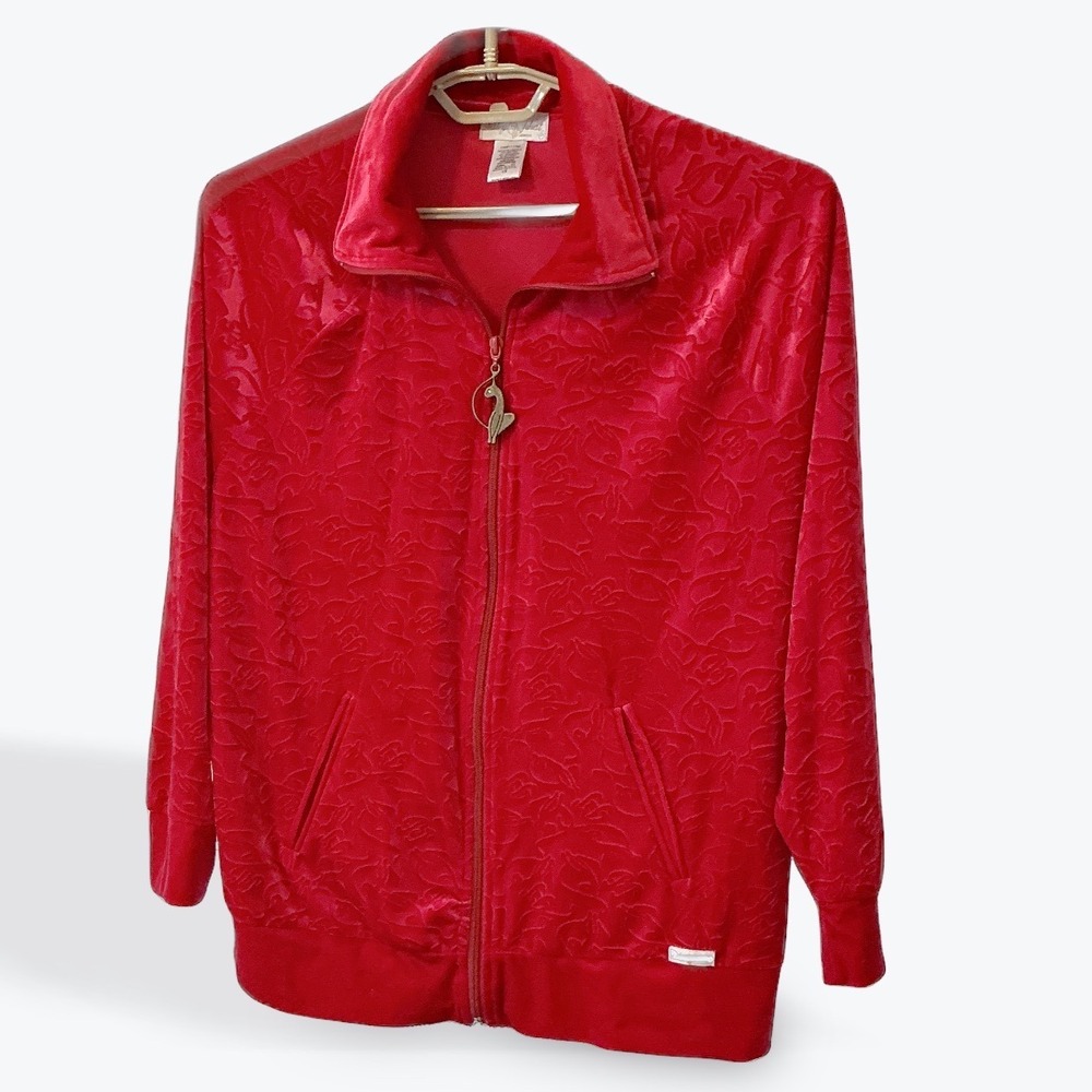 Baby Phat‎ Vintage Red Velour Embossed Y2K Track Jacket Kangaroo Charm Size 1X
